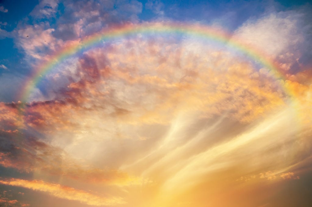 Rainbow in partly cloudy sky