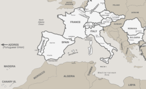 partial world map highlighting Inter-European countries

