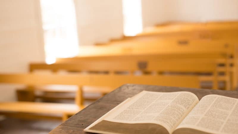 open bible on pulpit of sda church