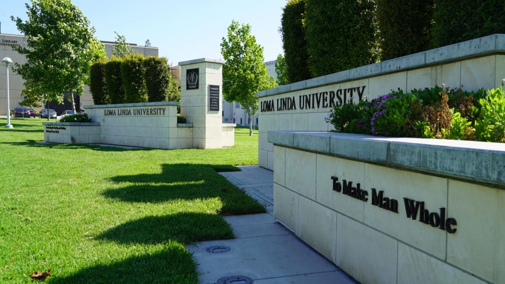 manicured landscapes and retaining walls at Loma Linda University
