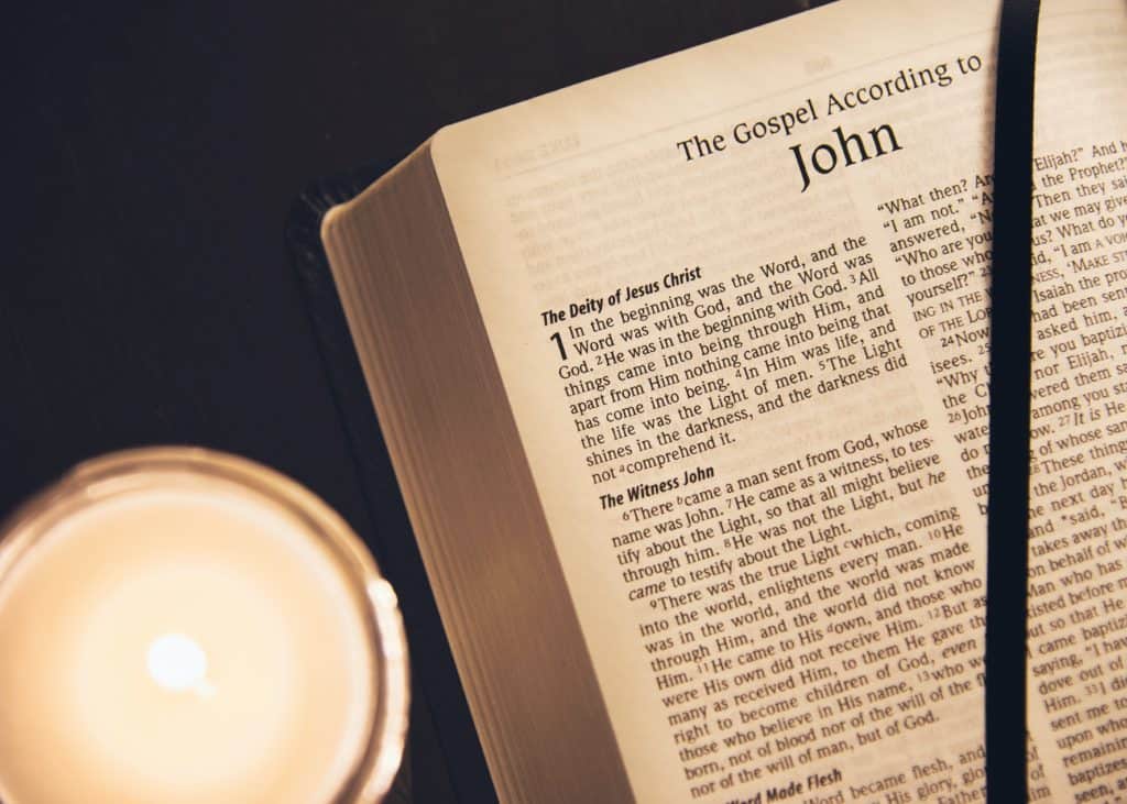 The Bible open to the first chapter of the book of John