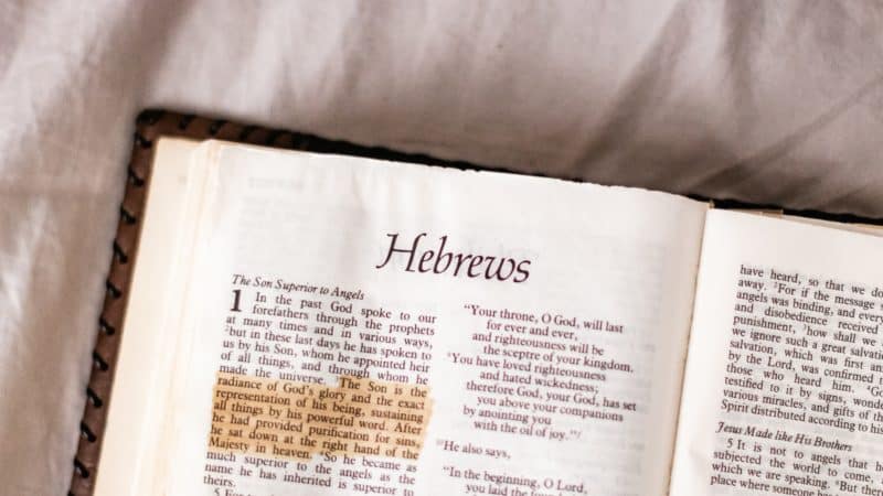 The Bible open to the book of Hebrews.