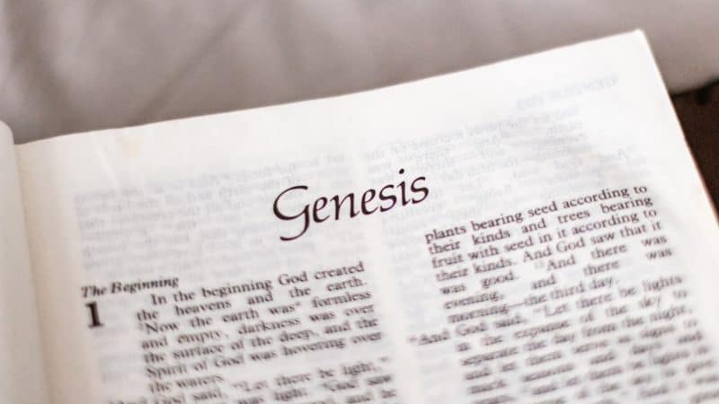 The Bible open to the book of Genesis.