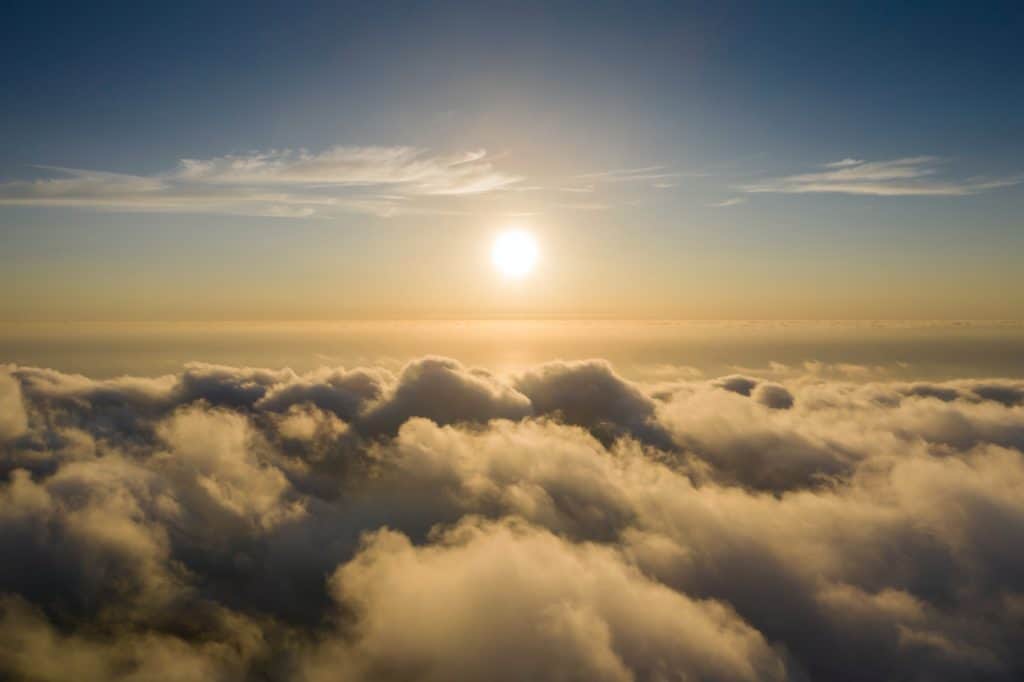 View from the air of the sun and clouds. 