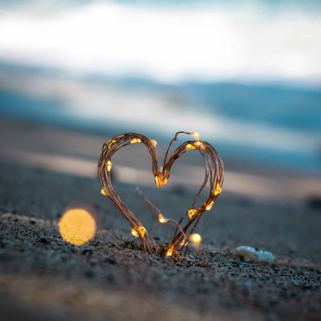 A heart on a beach.