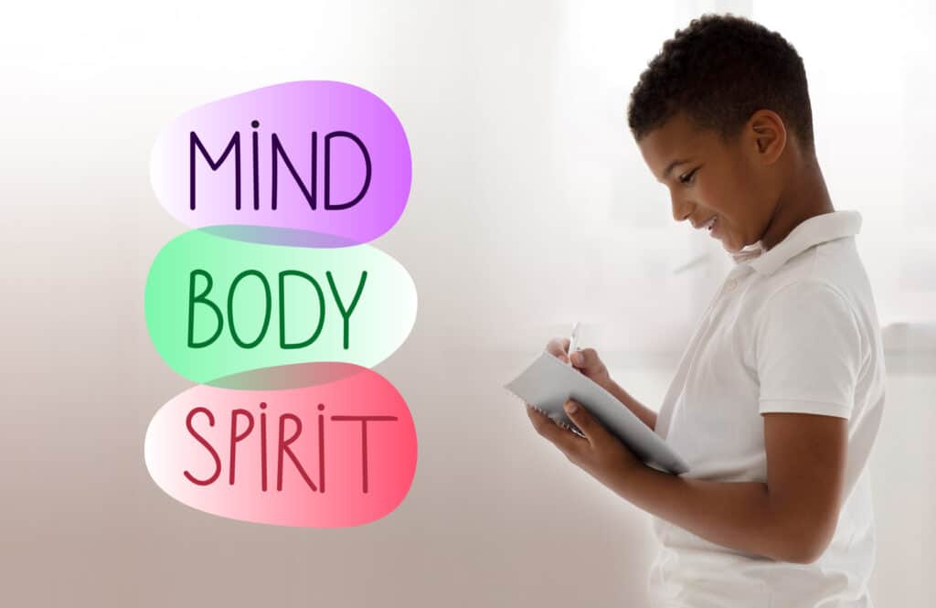 Mind, body, and spirit diagram for a child's development.