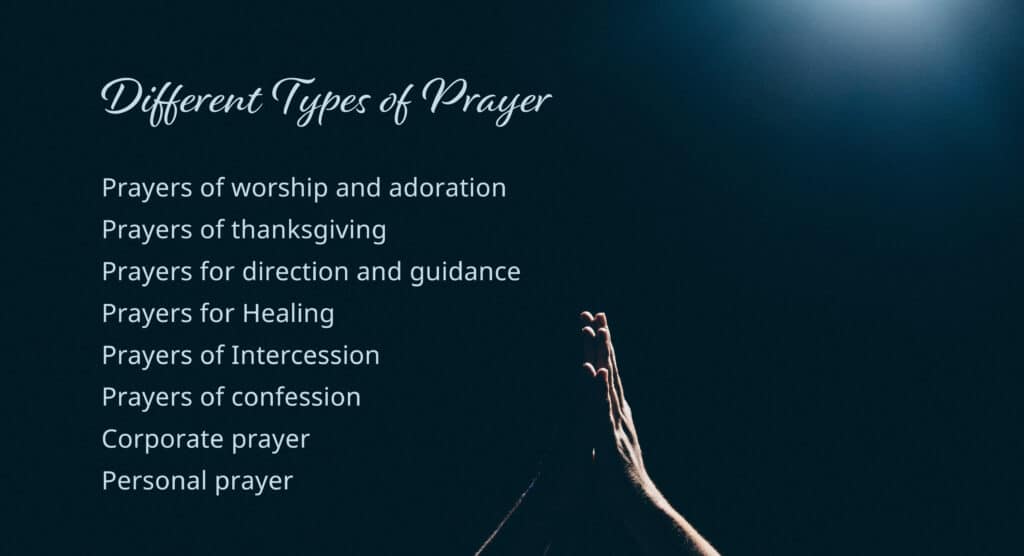 The different types of prayer listed.