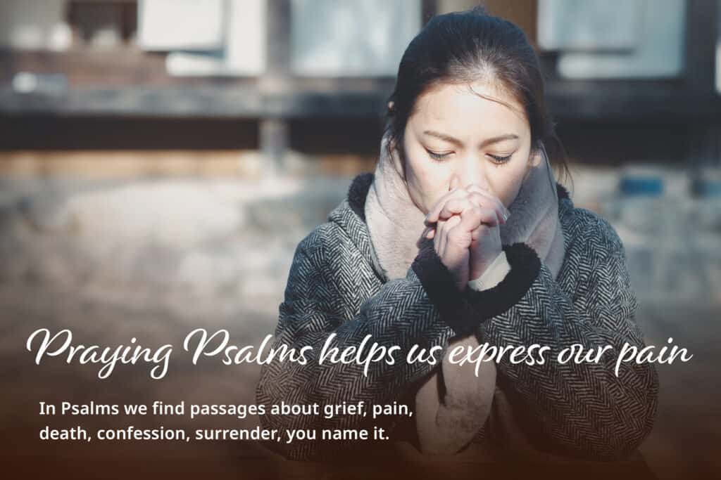 Woman kneeling in prayer, telling God about her pain and grief.