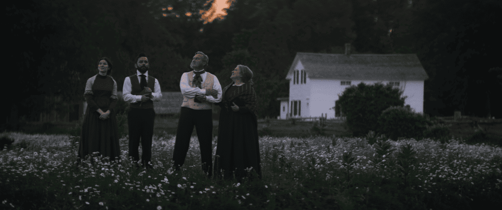 Mr. and Mrs. Miller watch the sky with two friends at sundown on October 22, 1844 for Jesus