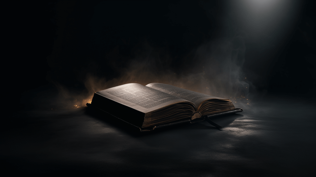 Biblical Symbolism Symbol out of context of a smoking Bible with flames behind it